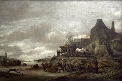 Frozen Canal with Cart Descending a Path by Isaac van Ostade